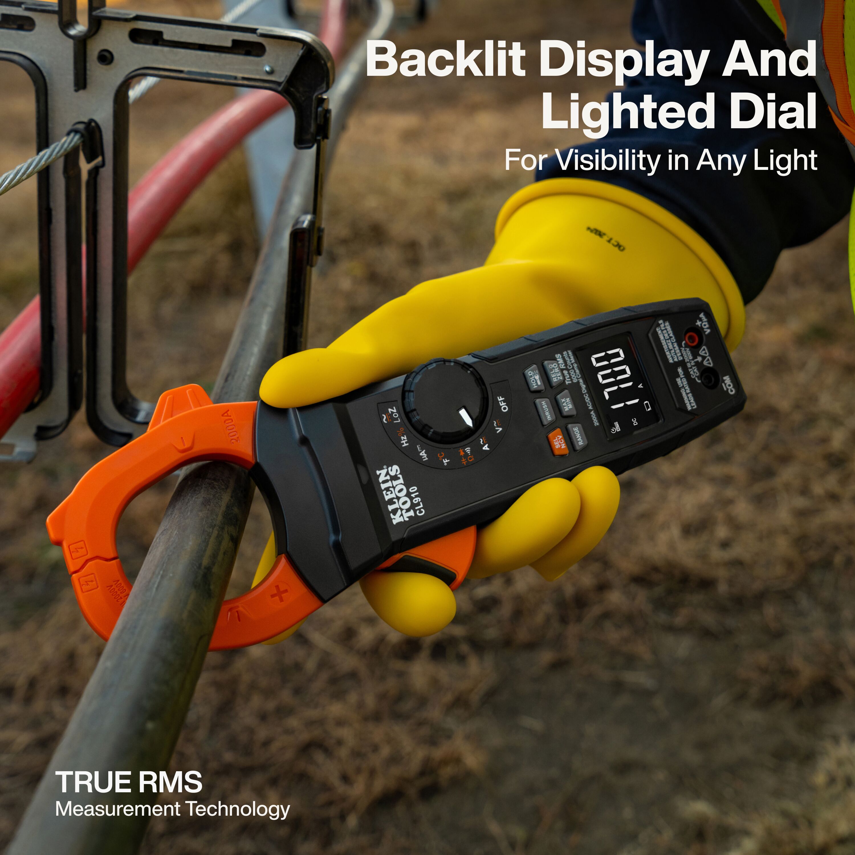  CL910 2000A AC/DC Auto-Ranging TRMS Clamp Meter with Worklight